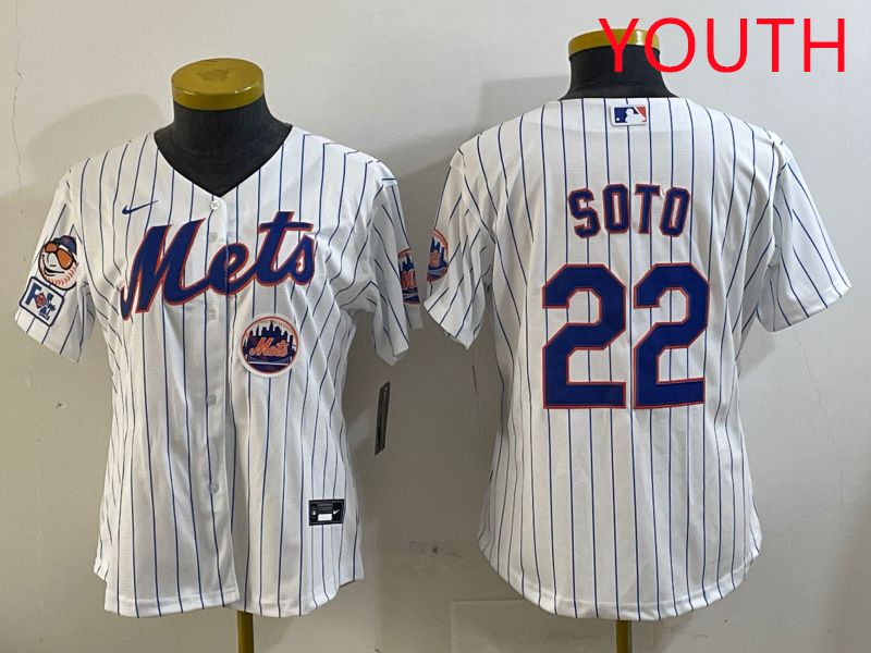 Youth New York Mets #22 Soto White Stirpe Game 2025 Nike MLB Jersey style 8